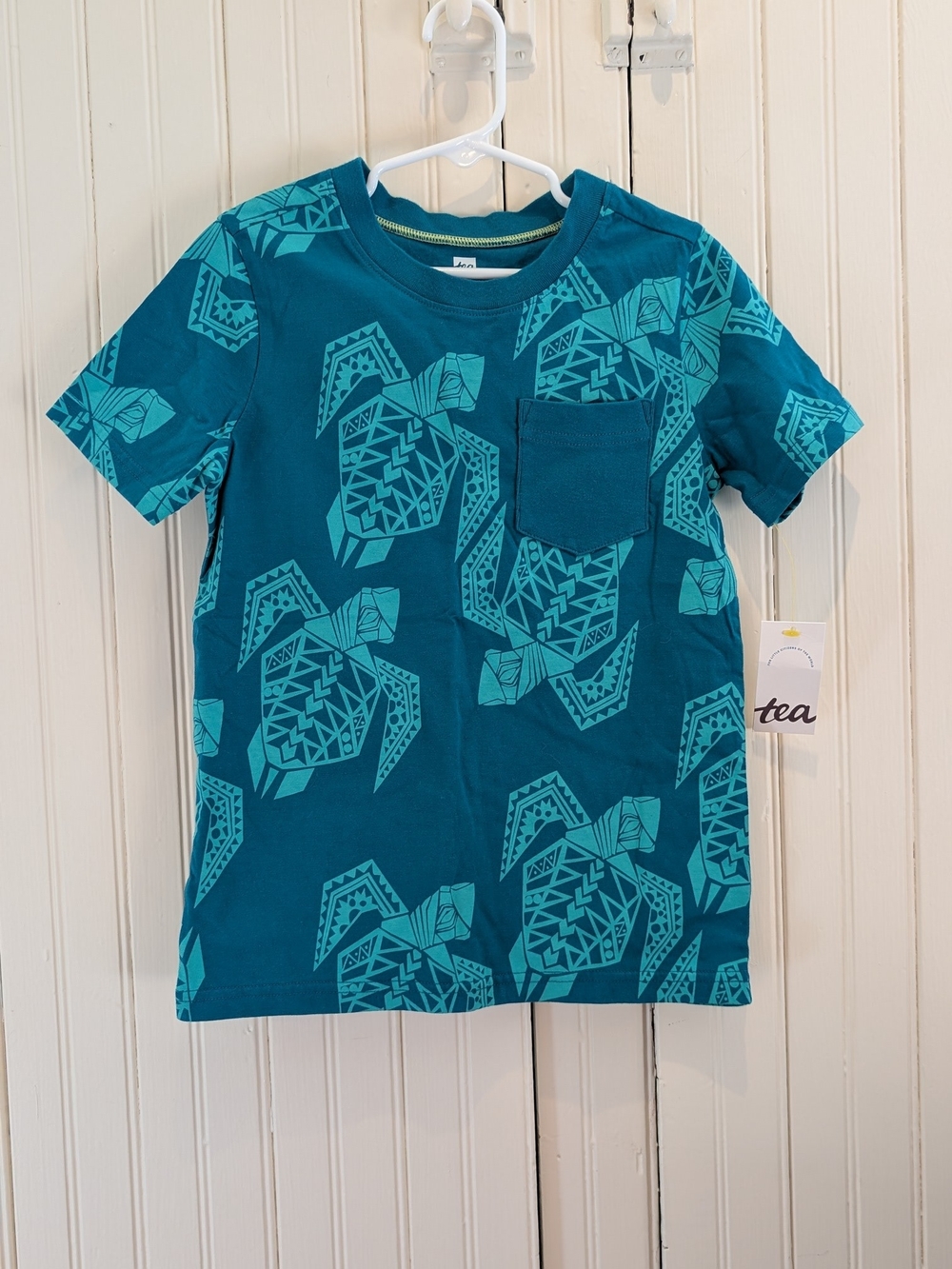 Tea Collection Teal Turtle Print Pocket Tee